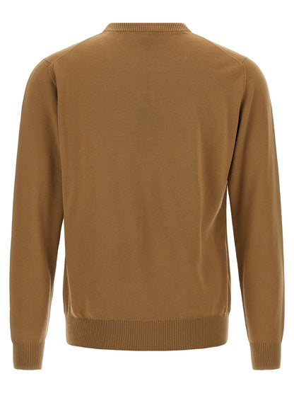 Cardigan by Fendi for men in virgin wool beige features an impeccable silhouette, showcasing a sophisticated crew neckline and detail for a truly impeccable finish.