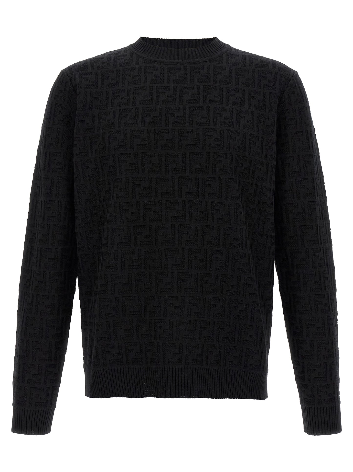 Cardigan by Fendi for men in cotton black & jacquard showcases a captivating silhouette, artfully detailed with a captivating and crew neckline for a truly sophisticated captivating look.