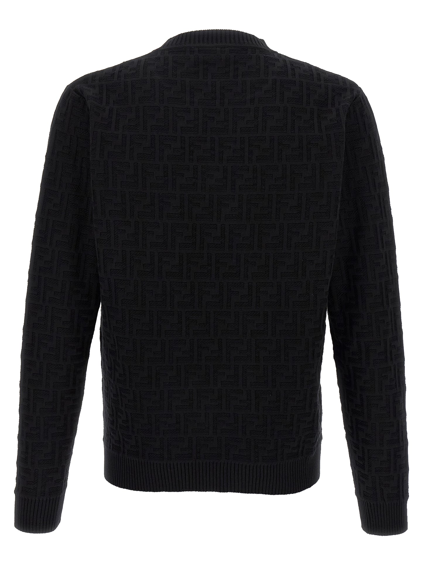 Cardigan by Fendi for men in cotton black & jacquard features a nuanced silhouette with a refined crew neckline and nuanced detailing for a sophisticated look.