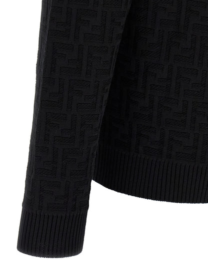 Cardigan by Fendi for men in cotton black & jacquard showcases a luxurious silhouette, meticulously detailed with a sophisticated and for a refined finish.