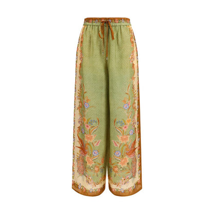 Casual Pants by Zimmermann for women in silk multicolor & print features an refined tailoring silhouette, showcasing a premium relaxed-fit, regular-fit & wide with a high rise and long cut for a refined tailoring look.