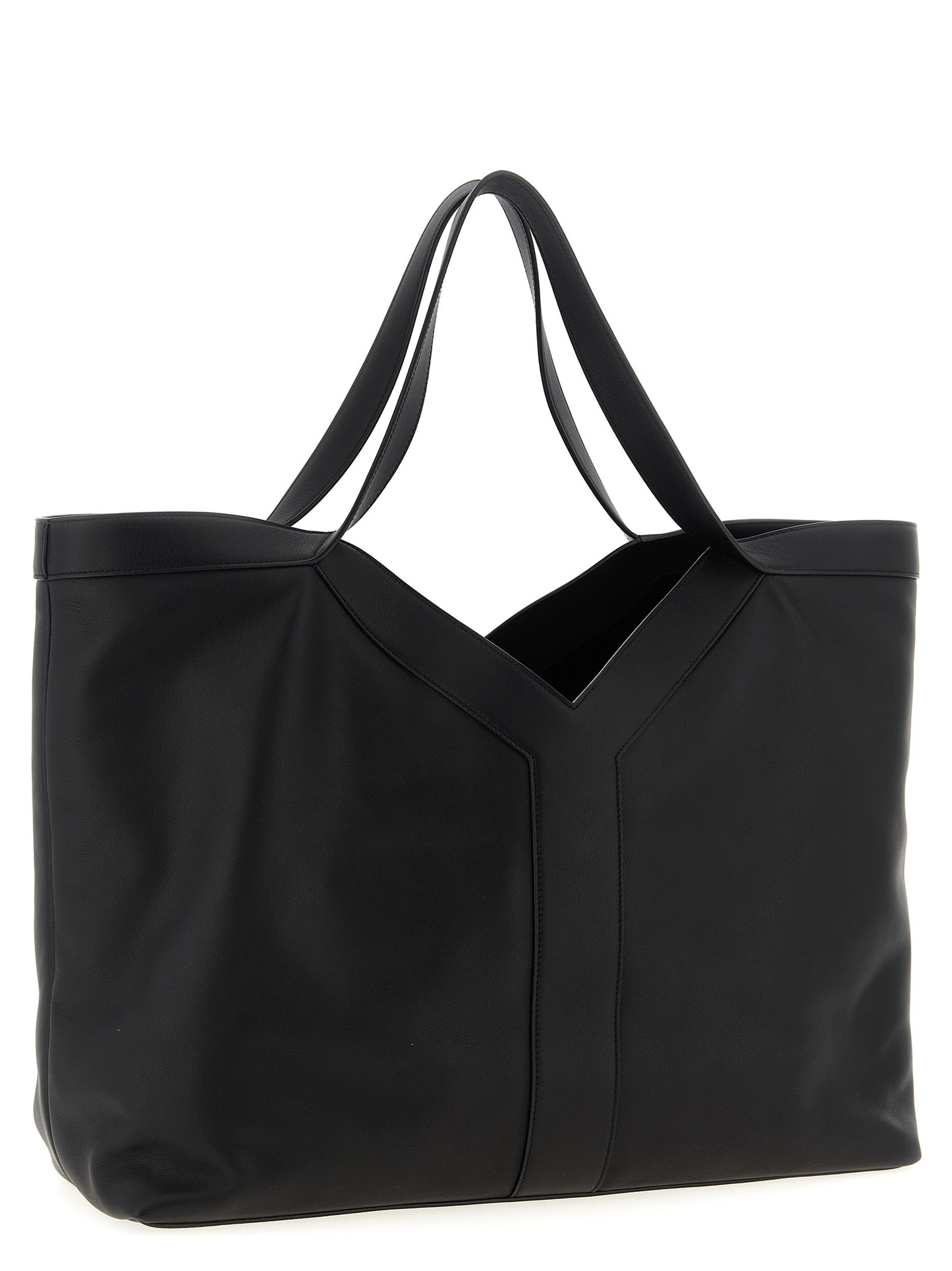 Large Shopper Tote Bag by Saint Laurent for men in suede calfskin leather black features an sumptuous Suede Calfskin Leather Large Shopper Tote Bag design with a secure snap & hook, ample , and versatile handle for an sumptuous finish.