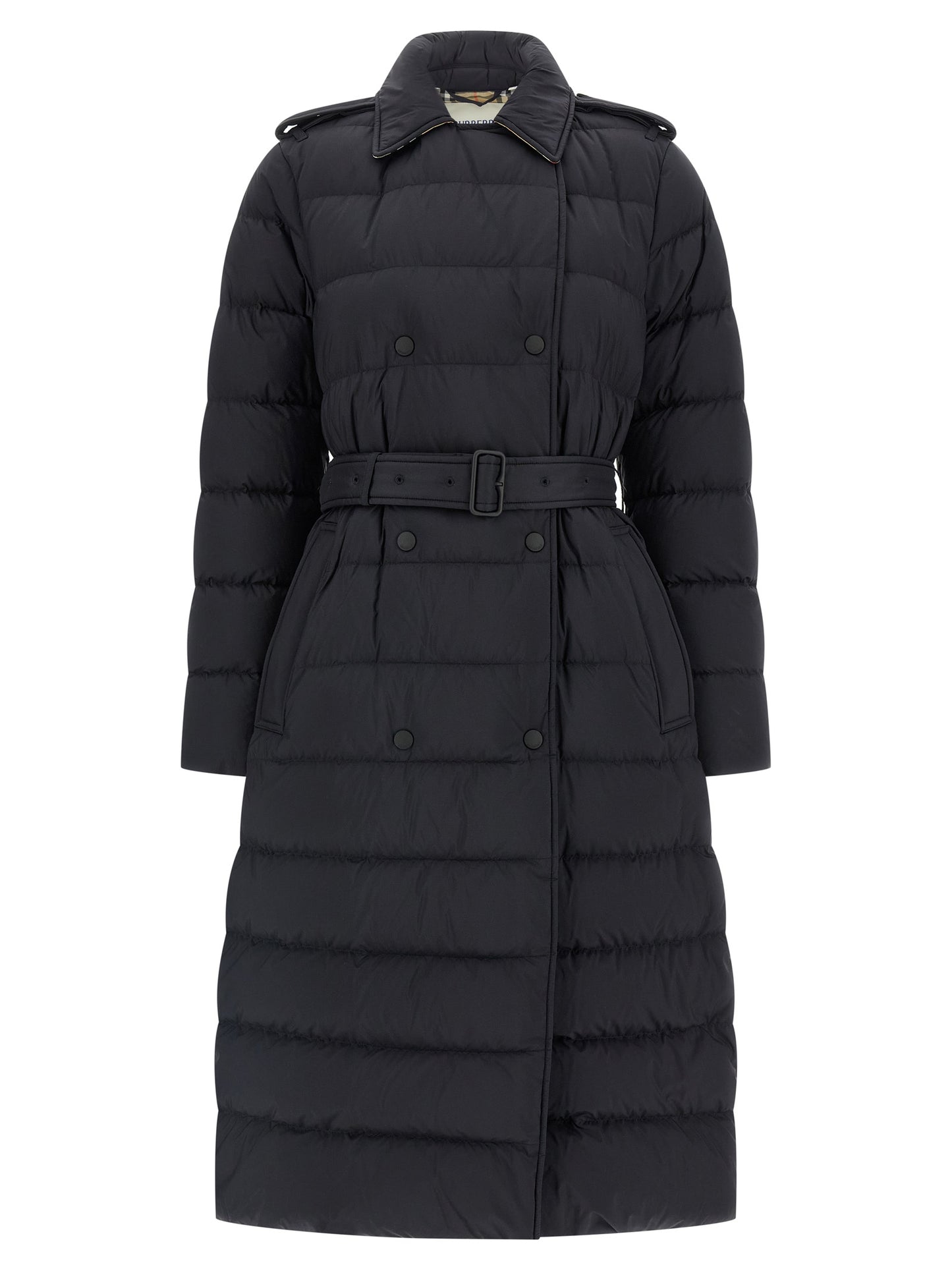Burberry Women's Quilted Padded Double Breasted Polyamide Hooded Trench Coat - Black