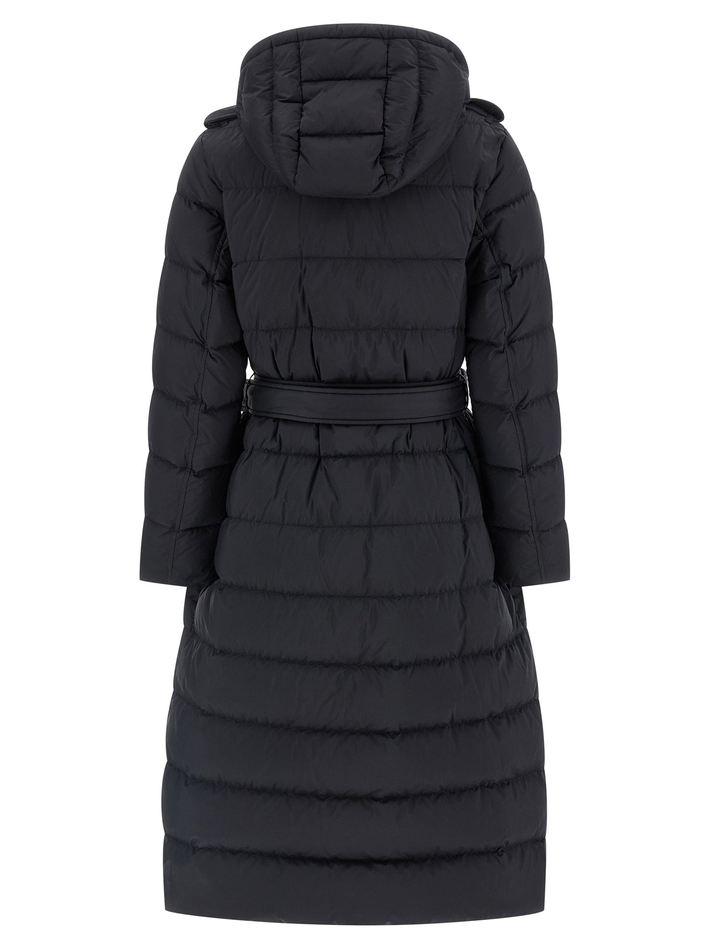 Burberry Women's Quilted Padded Double Breasted Polyamide Hooded Trench Coat - Black