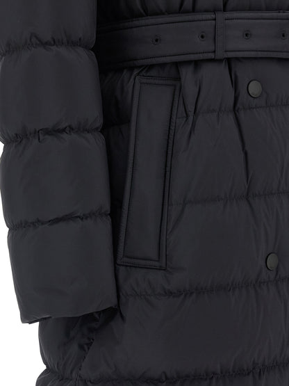 Burberry Women's Quilted Padded Double Breasted Polyamide Hooded Trench Coat - Black