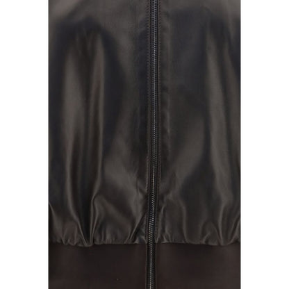 This Bomber Jacket by Gucci for women in nappa leather & satin brown & signature exhibits a edgy silhouette, meticulously detailed with functional and a edgy for a edgy finish.