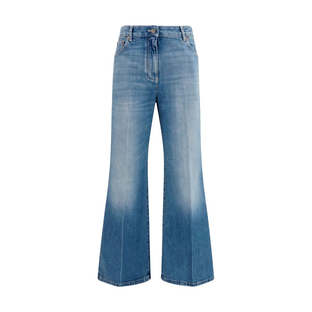 Jeans by Valentino Garavani for women in denim cotton blue & signature features an refined tailoring silhouette, showcasing a premium straight-leg & regular-fit with a and long cut for a refined tailoring look.