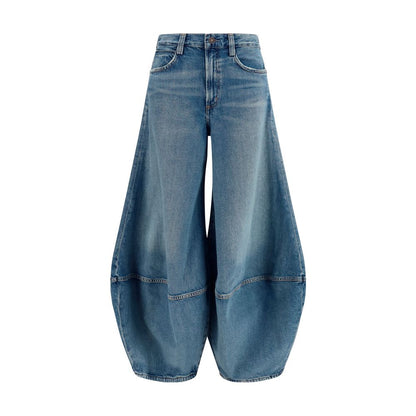 Jeans by Agolde for women in denim cotton blue presents a tailored silhouette, showcasing a tailored relaxed-fit & oversized and long cut with a refined mid rise for a truly tailored aesthetic.