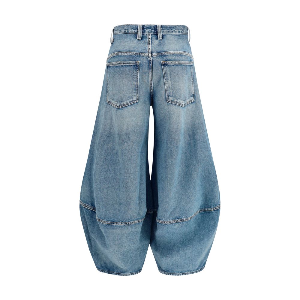 Jeans by Agolde for women in denim cotton blue features a polished silhouette with a polished relaxed-fit & oversized, reaching a polished long and finished with a polished mid rise.