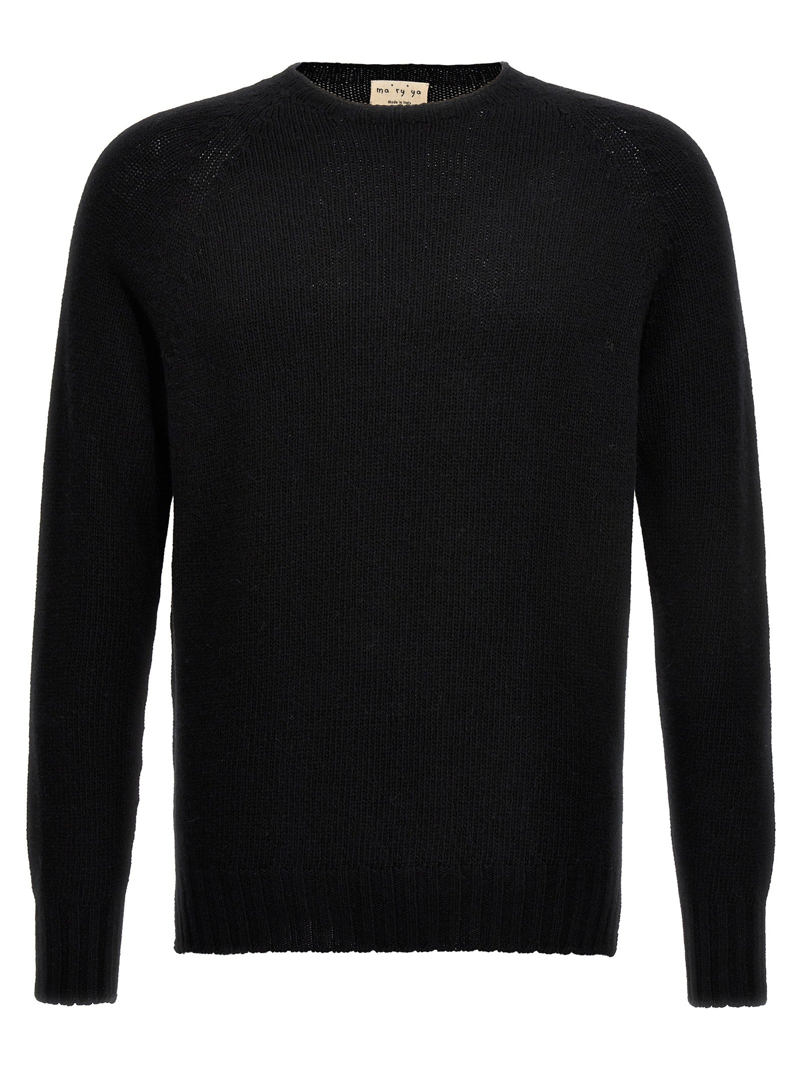Cardigan by MA'RY'YA for men in cashmere modacrylic & virgin wool black features a dramatic silhouette, showcasing a sophisticated and dramatic detail for a timeless, premium look.