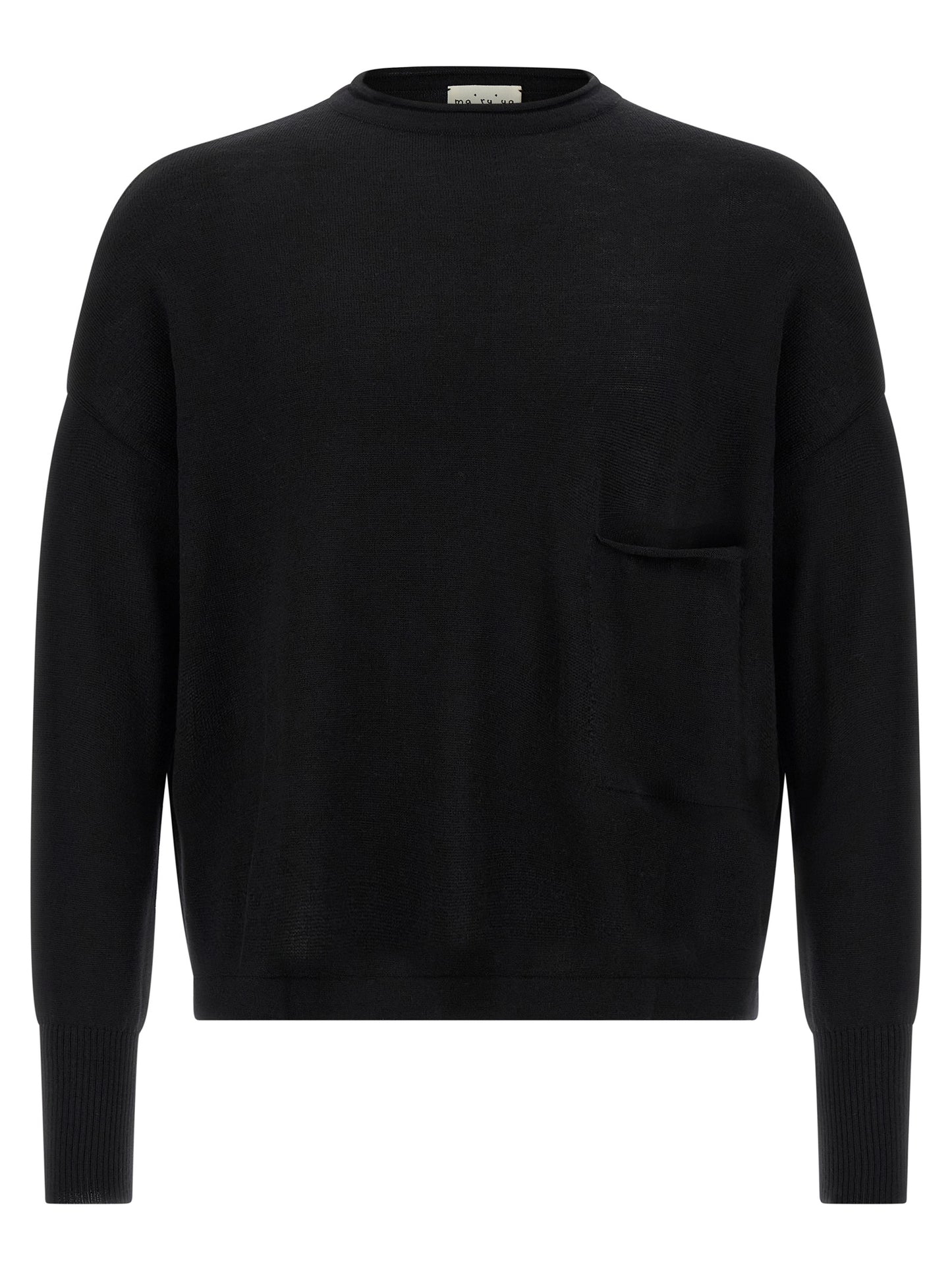 Cardigan by MA'RY'YA for men in modacrylic virgin wool black presents a textural silhouette, artfully finished with a textural crew neckline and long-sleeve for a sophisticated, textural look.