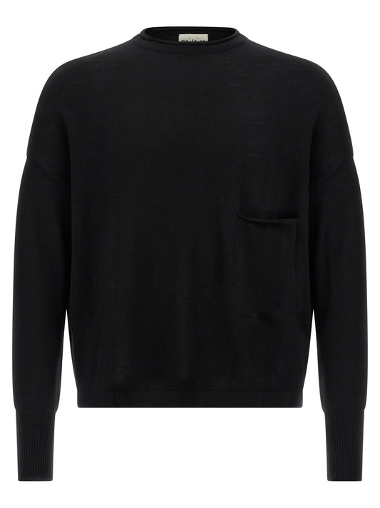 Cardigan by MA'RY'YA for men in modacrylic virgin wool black presents a textural silhouette, artfully finished with a textural crew neckline and long-sleeve for a sophisticated, textural look.