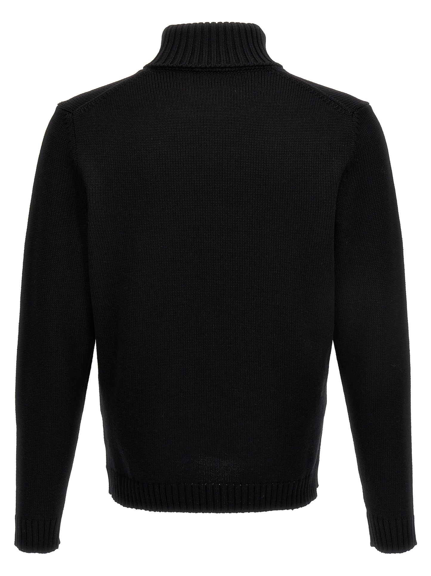 ZANONE Men's Turtleneck Virgin Wool Cardigan - Black