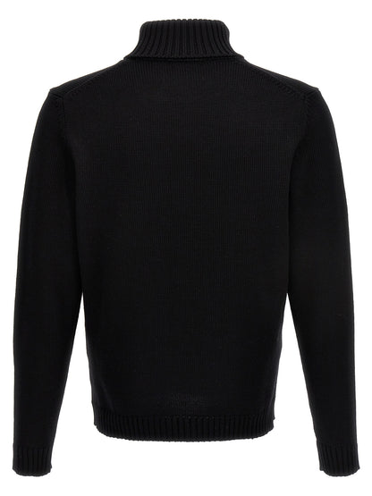 ZANONE Men's Turtleneck Virgin Wool Cardigan - Black