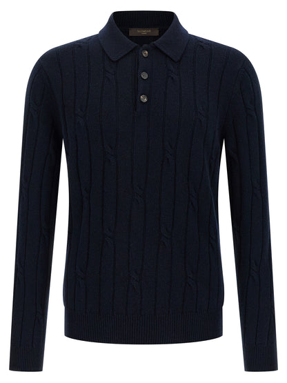 Polo Shirt by ZANONE for men in cashmere virgin wool blue presents a sleek silhouette, featuring a refined and for a sleek finish.
