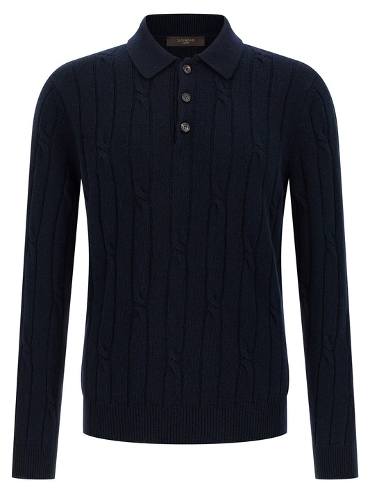 Polo Shirt by ZANONE for men in cashmere virgin wool blue presents a sleek silhouette, featuring a refined and for a sleek finish.