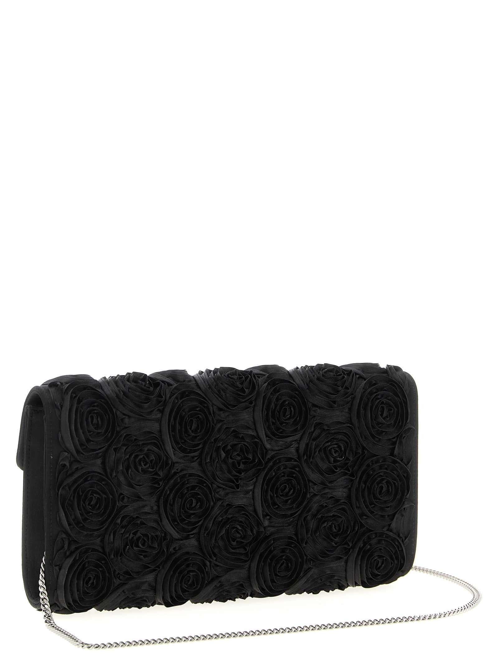 Shoulder Evening Flap Clutch Handbag by Roger Vivier for women in polyester polyurethane python leather & rhinestone black & floral showcases a sculptural silhouette, featuring a secure flap & magnetic, ample , and versatile shoulder-strap for a sculptural finish.