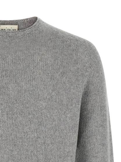 MA'RY'YA Men's Crew Neck Cashmere Modacrylic & VIrgin Wool Cardigan - Gray