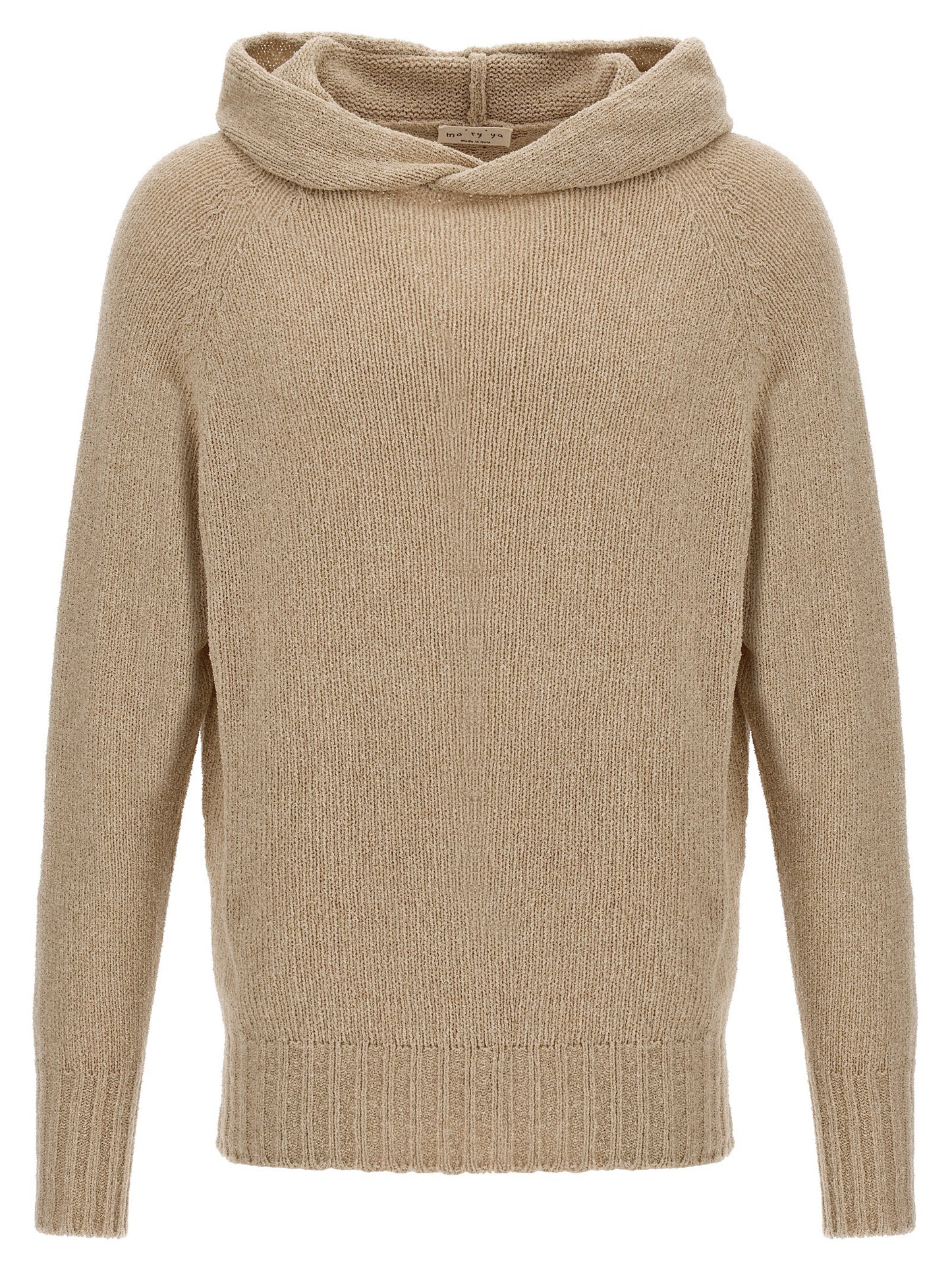 Hooded Cardigan by MA'RY'YA for men in cashmere modacrylic & virgin wool beige presents a textural silhouette, artfully finished with a textural hooded neckline and for a sophisticated, textural look.