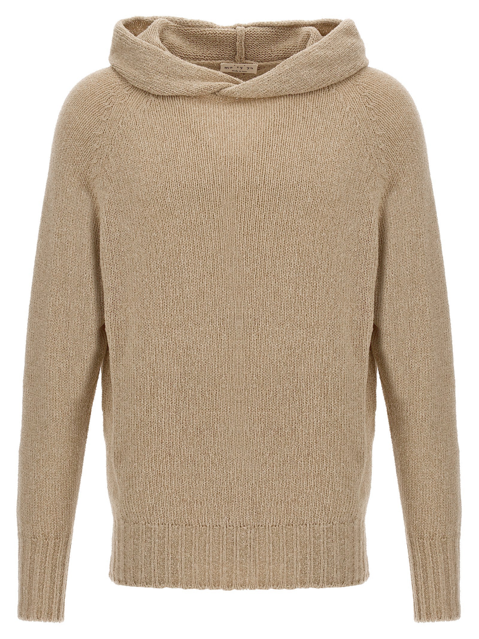 Hooded Cardigan by MA'RY'YA for men in cashmere modacrylic & virgin wool beige presents a textural silhouette, artfully finished with a textural hooded neckline and for a sophisticated, textural look.