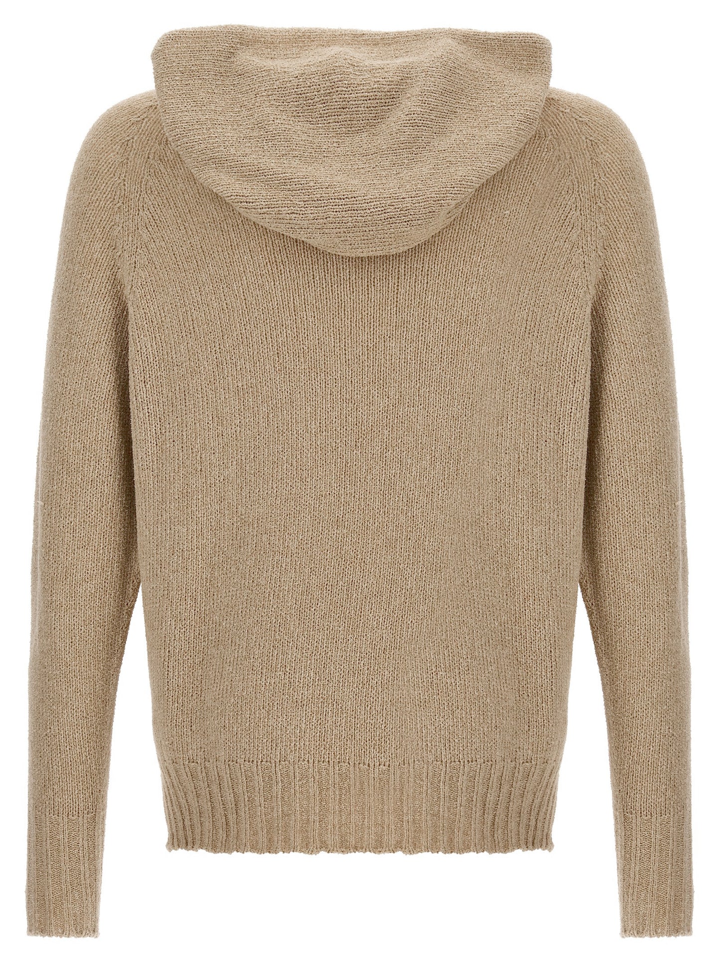 Hooded Cardigan by MA'RY'YA for men in cashmere modacrylic & virgin wool beige features an crisp silhouette, showcasing a sophisticated hooded neckline and detail for a truly crisp finish.