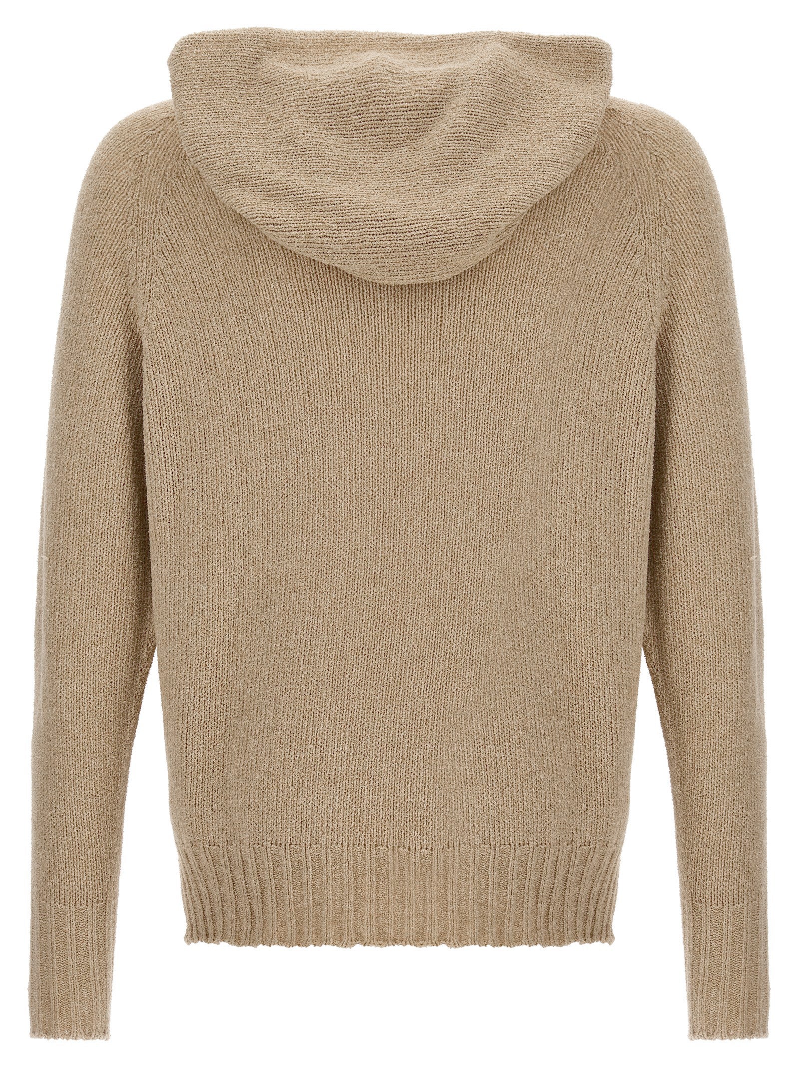 Hooded Cardigan by MA'RY'YA for men in cashmere modacrylic & virgin wool beige features an crisp silhouette, showcasing a sophisticated hooded neckline and detail for a truly crisp finish.