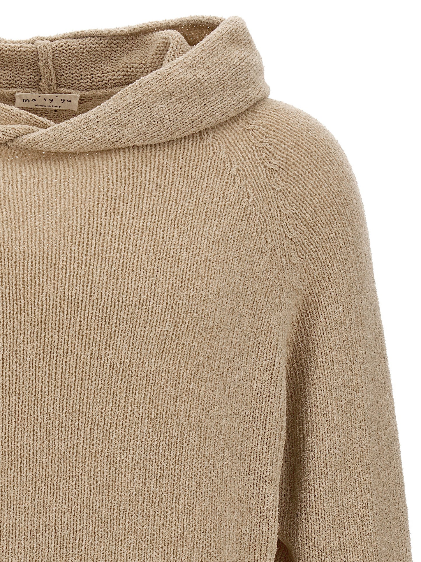 Hooded Cardigan by MA'RY'YA for men in cashmere modacrylic & virgin wool beige features an impeccable silhouette, showcasing a sophisticated hooded neckline and detail for a truly impeccable finish.