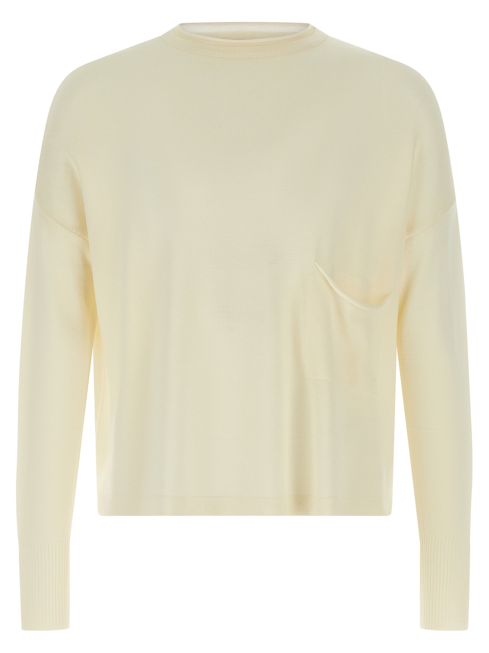 Cardigan by MA'RY'YA for men in modacrylic virgin wool white presents a textural silhouette, artfully finished with a textural round neckline and long-sleeve for a sophisticated, textural look.