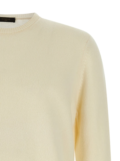 Cardigan by ZANONE for men in virgin wool white features a dramatic silhouette, showcasing a sophisticated crew neckline and dramatic detail for a timeless, premium look.