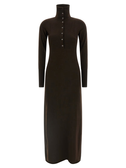 Dress by Tom Ford for women in cashmere brown showcases a striking silhouette, elegantly detailed with a long-sleeve, refined high-neck neckline, and a striking long for a striking finish.
