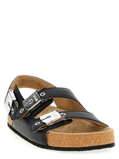Flat Sandals by Balenciaga for women in cork & calfskin leather black features an exquisite silhouette, showcasing the exquisite Women's Cork & Calfskin Leather Flat Sandals with a flat and .
