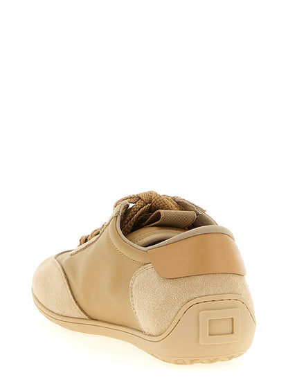 Sneakers by Roger Vivier for women in satin & suede calfskin leather beige features an timeless silhouette from the Viv Women's High Top Satin & Suede Calfskin Leather Sneakers collection, showcasing a signature high-top style with an timeless finish.