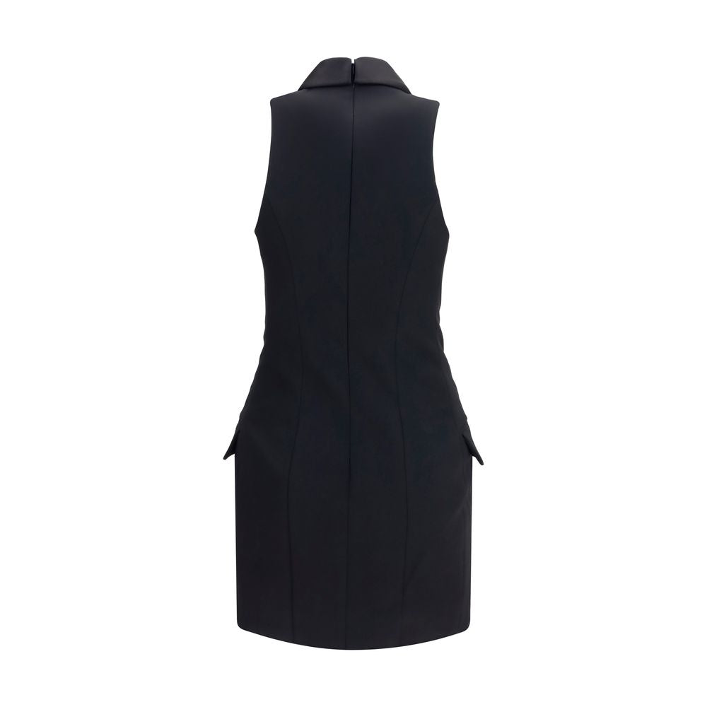 Dress by Balmain for women in satin merino wool black & gold features an eye catching silhouette with a sophisticated shawl-collar neckline, elegant , and a refined short for a eye catching aesthetic.