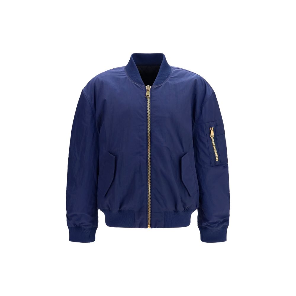 This Bomber Jacket by Balmain for men in nylon blue exhibits a edgy silhouette, meticulously detailed with functional pockets and a edgy for a edgy finish.