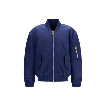 This Bomber Jacket by Balmain for men in nylon blue exhibits a edgy silhouette, meticulously detailed with functional pockets and a edgy for a edgy finish.