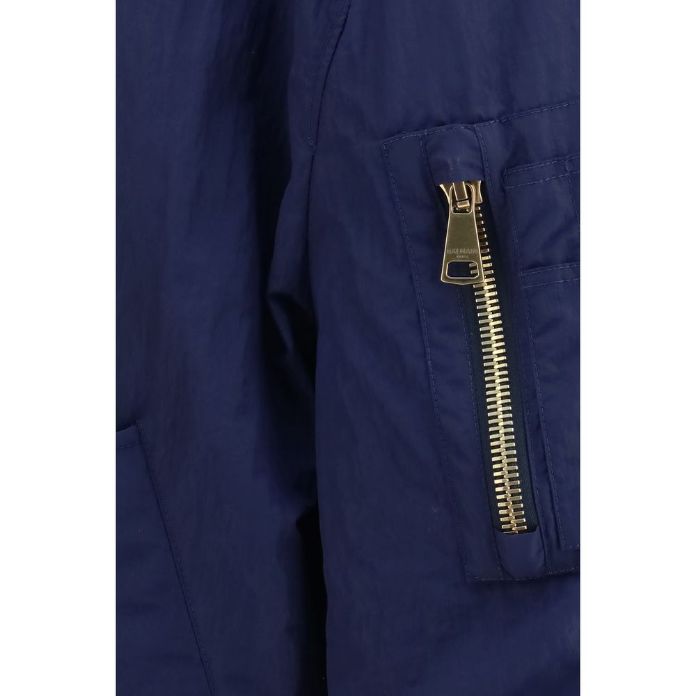 Bomber Jacket by Balmain for men in nylon blue features an on trend silhouette, showcasing refined pockets and a sophisticated for a truly on trend finish.