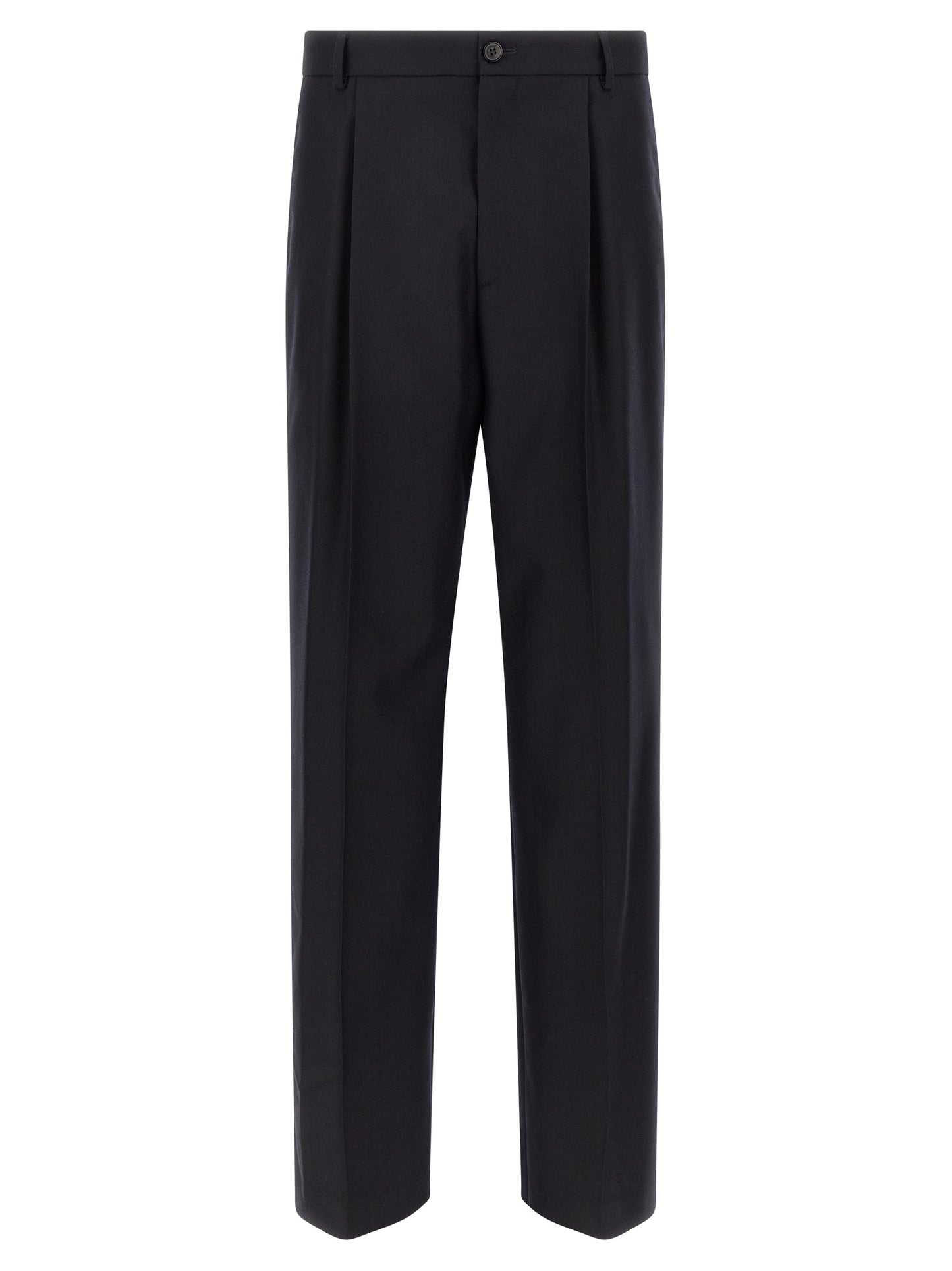 Trousers by Dries Van Noten for men in wool blue, patterned & herringbone features an on trend silhouette, showcasing a sophisticated straight-leg & wide with a long and for an on trend finish.
