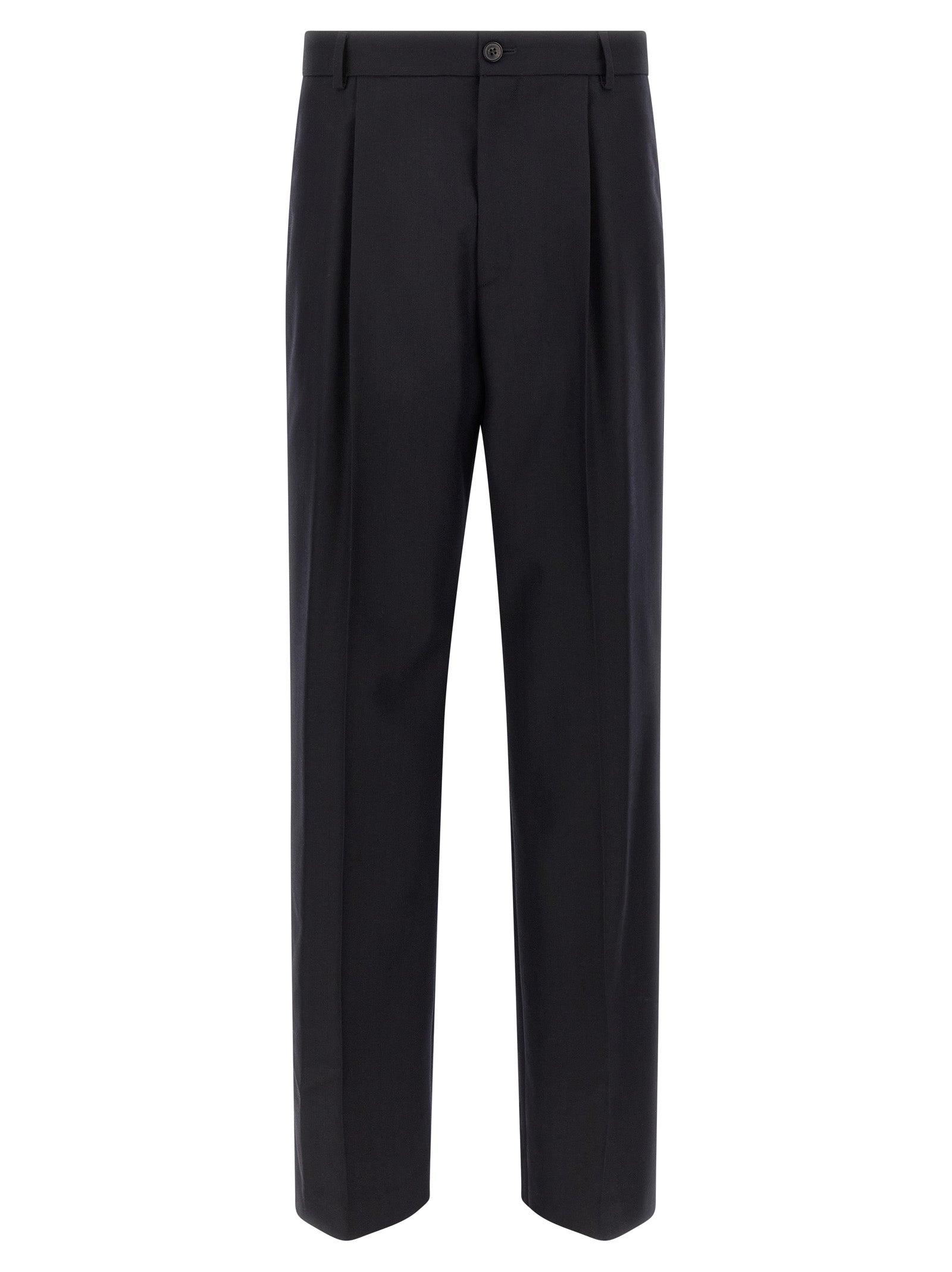Trousers by Dries Van Noten for men in wool blue, patterned & herringbone features an on trend silhouette, showcasing a sophisticated straight-leg & wide with a long and for an on trend finish.