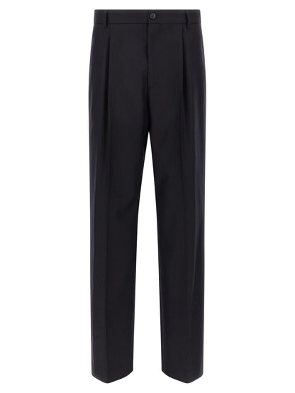 Trousers by Dries Van Noten for men in wool blue, patterned & herringbone features an on trend silhouette, showcasing a sophisticated straight-leg & wide with a long and for an on trend finish.
