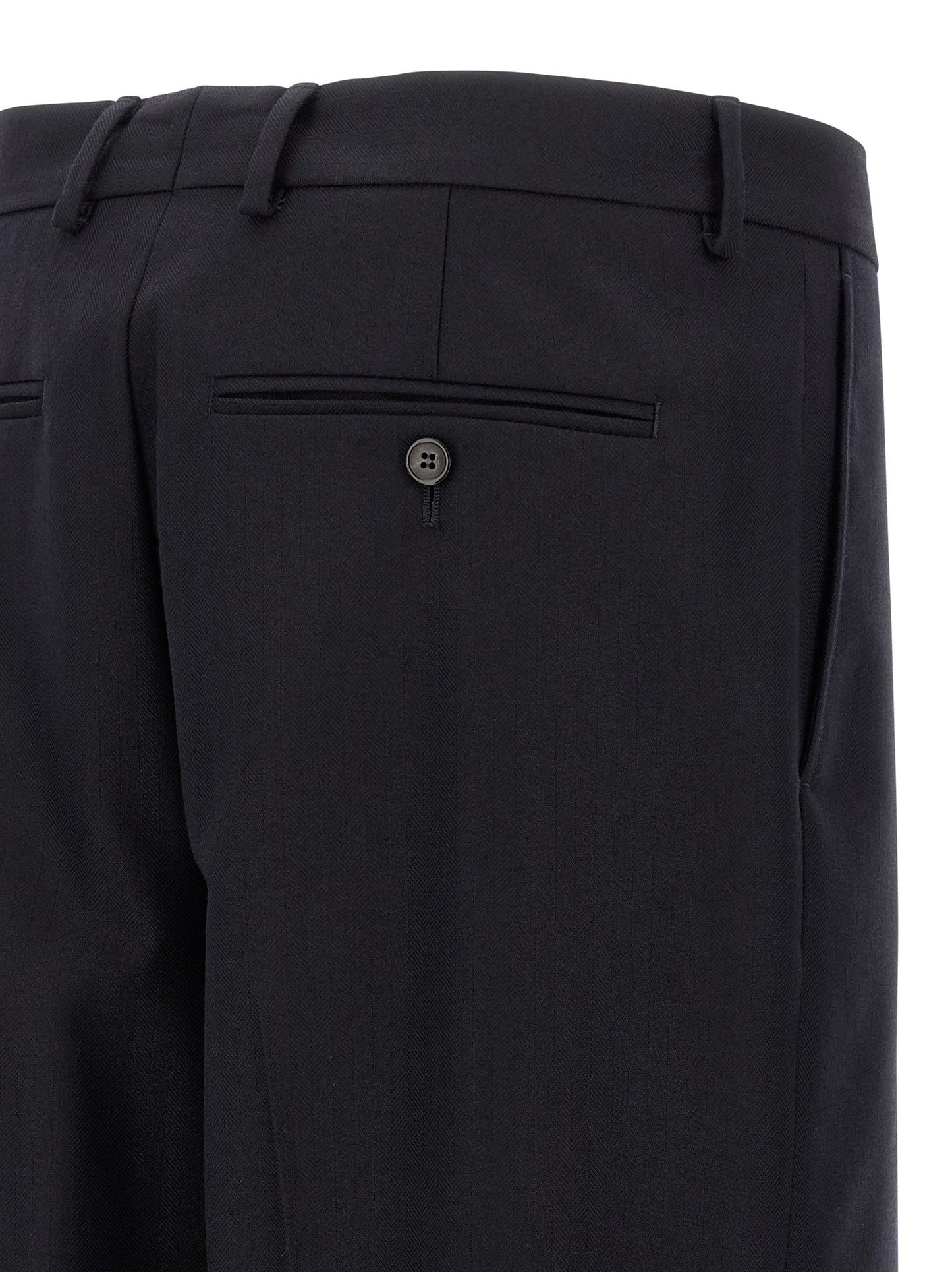 Trousers by Dries Van Noten for men in wool blue, patterned & herringbone presents a perennial silhouette, meticulously tailored with a straight-leg & wide cut, long finish, and an elegant .