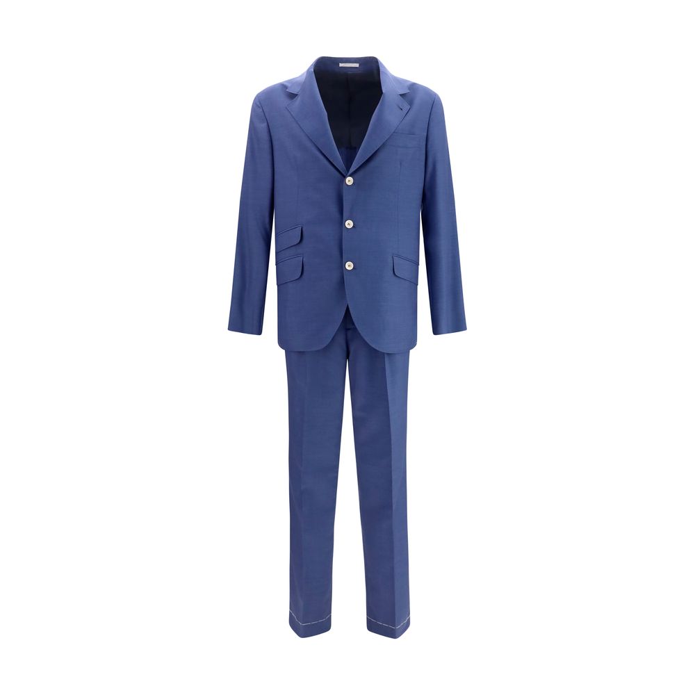 Pant Suit by Brunello Cucinelli for men in wool blue showcases an bespeak silhouette, artfully detailed with a sophisticated and an bespeak regular-fit for a refined finish.