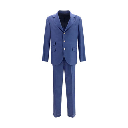 Pant Suit by Brunello Cucinelli for men in wool blue showcases an bespeak silhouette, artfully detailed with a sophisticated and an bespeak regular-fit for a refined finish.