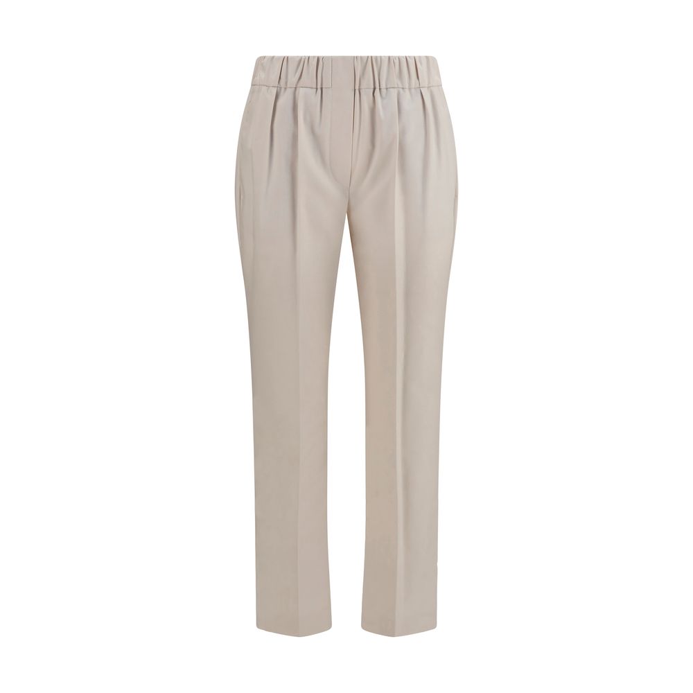Casual Pants by Brunello Cucinelli for women in stretch cotton beige features a polished silhouette with a polished straight-leg & regular-fit, reaching a polished long and finished with a polished .