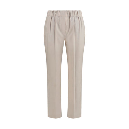 Casual Pants by Brunello Cucinelli for women in stretch cotton beige features a polished silhouette with a polished straight-leg & regular-fit, reaching a polished long and finished with a polished .