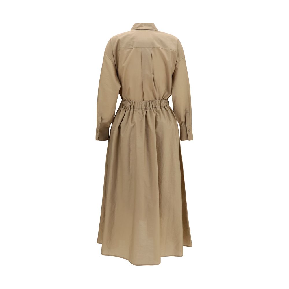 Dress by Brunello Cucinelli for women in polyamide cotton beige showcases a striking silhouette, elegantly detailed with a , refined , and a striking knee long for a striking finish.