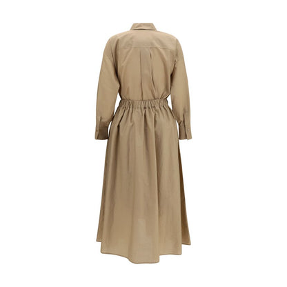 Dress by Brunello Cucinelli for women in polyamide cotton beige showcases a striking silhouette, elegantly detailed with a , refined , and a striking knee long for a striking finish.