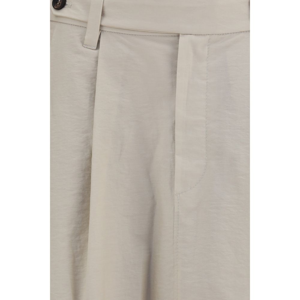 Skirt by Brunello Cucinelli for women in nylon cotton & calf leather beige & signature features an tailored silhouette, artfully capturing the essence of Women's Tailored Nylon Cotton & Calf Leather Midi Skirt in a sophisticated midi.