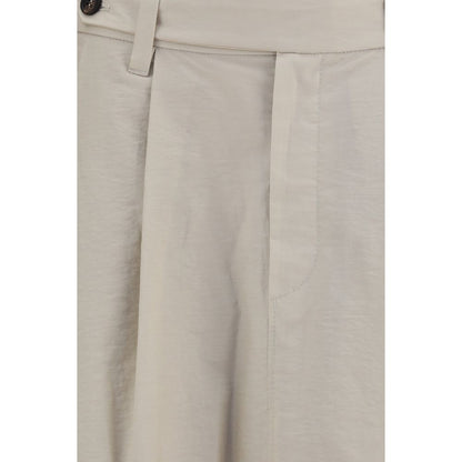 Skirt by Brunello Cucinelli for women in nylon cotton & calf leather beige & signature features an tailored silhouette, artfully capturing the essence of Women's Tailored Nylon Cotton & Calf Leather Midi Skirt in a sophisticated midi.