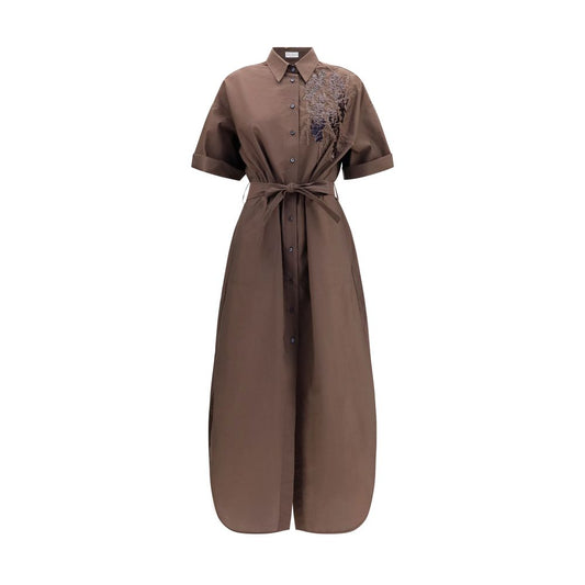 Dress by Brunello Cucinelli for women in polyamide cotton & sequins brown features an eye catching silhouette with a sophisticated , elegant short-sleeve, and a refined long for a eye catching aesthetic.