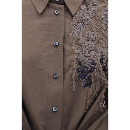 Dress by Brunello Cucinelli for women in polyamide cotton & sequins brown features an eye catching silhouette with a sophisticated , elegant , and a refined long for a eye catching aesthetic.